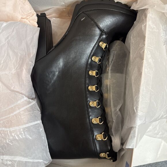 JustFab Eliza Heeled Boots Black Side Zip Fashion Womens 9 Moto Boho Biker Chic - Picture 7 of 8